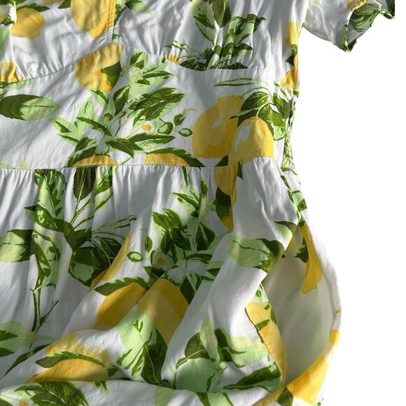 Loft Womens White Summer Lemon Casual Midi Dress Flutter Pockets Sz 4p coquette - Picture 3 of 8